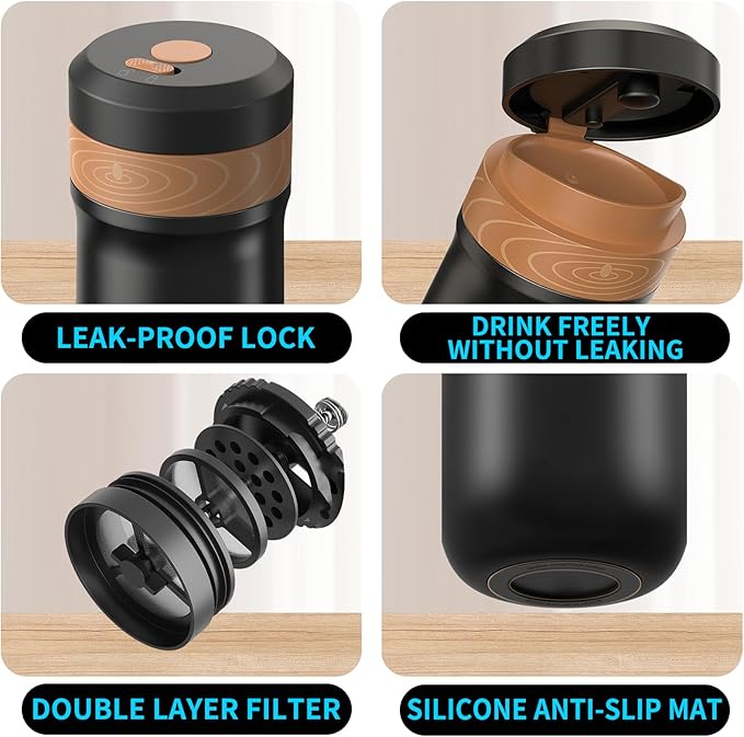 French Press Coffee Maker, 320ML, Stainless Steel, Portable, Hot & Cold Brew, Vacuum Insulated Travel Mug