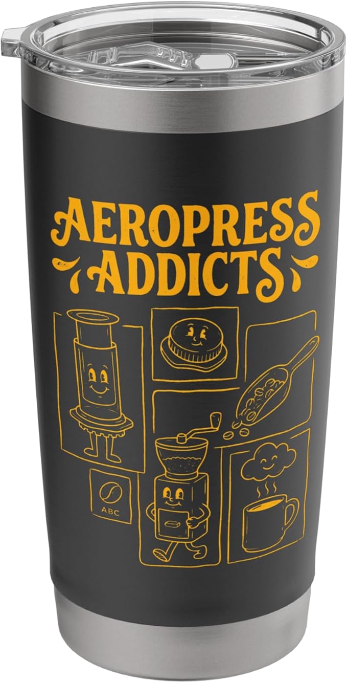 Kawaii Coffee Brewing Characters Shirts AeroPress Addicts Stainless Steel Insulated Tumbler