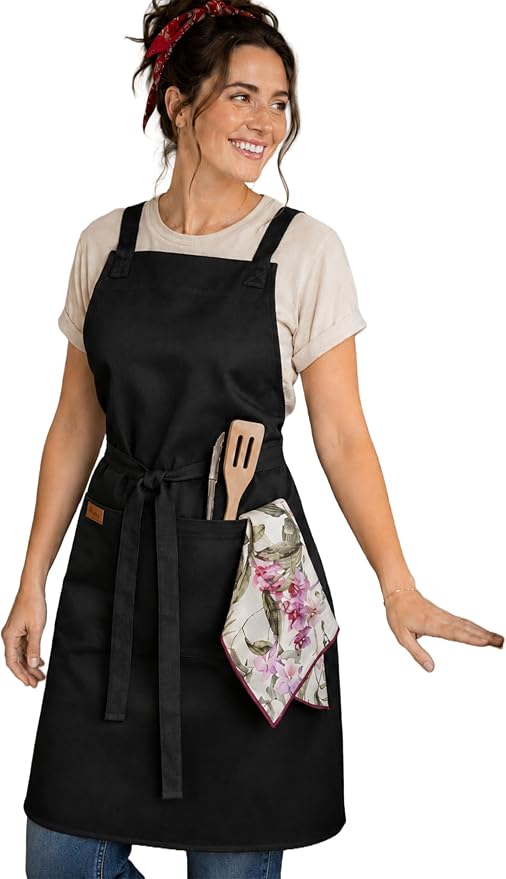 Cotton Crossback Apron with Waterproof Lining, 2 Pockets, Adjustable Water-Resistant Chef Apron - Image 3