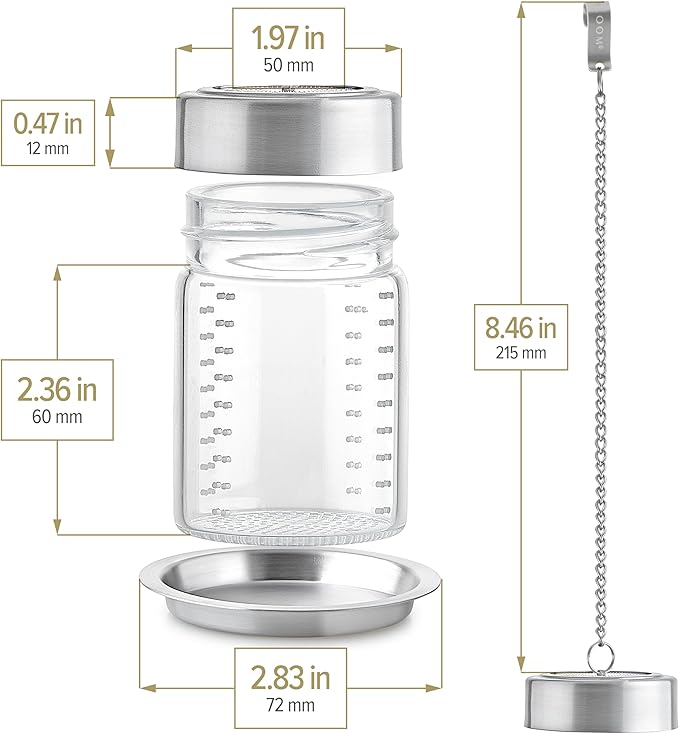 Teabloom Elegant Glass Tea Infuser – Patent-Pending, Lead-Free & Non-Toxic, Designed for Whole Loose-Leaf White, Green, Oolong, Black & Herbal Teas – Small or Large