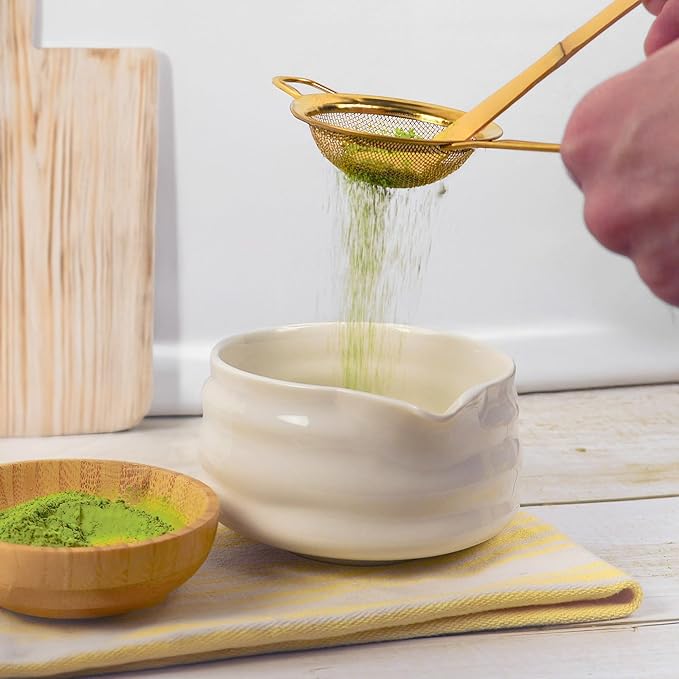 BlendWell Fine Mesh Sifter with Handle, Gold Stainless Steel Strainer for Matcha, Flour, Tea, and Juices