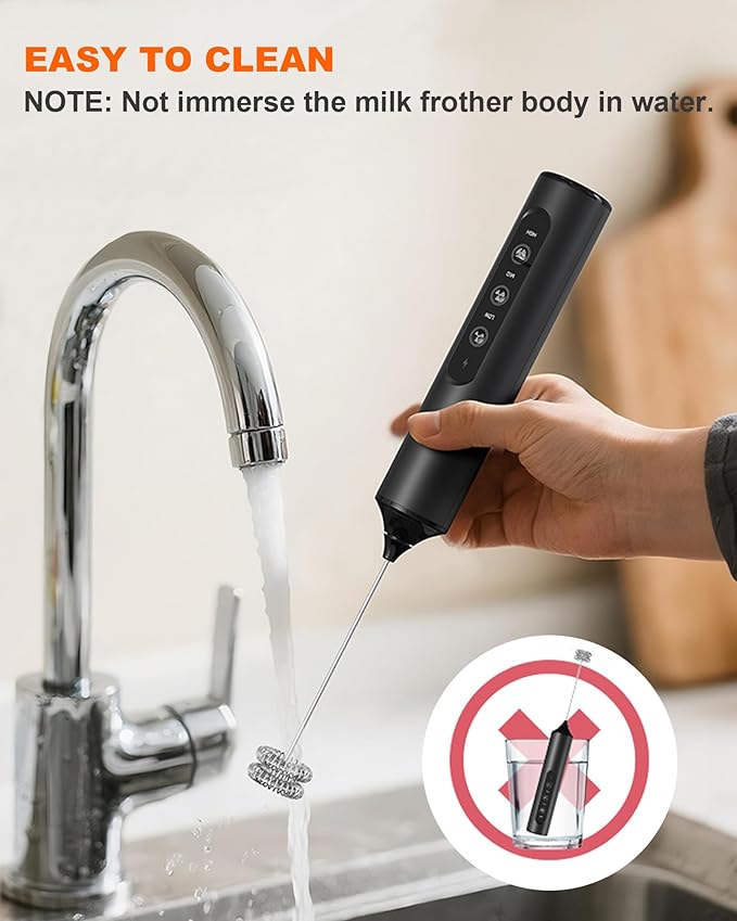 Rechargeable Handheld Milk Frother Wand with 3 Whisks & Storage Box, 3-Speed Electric Drink Mixer for Latte, Cappuccino, Hot Chocolate, Matcha and Eggs, Kitchen & Coffee Gift Set