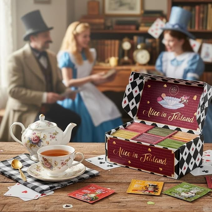 Alice’s Adventures in Wonderland Tea Gift Set – 90 Count Literary Tea Bags Variety Pack with Book Quotes and Illustrations | Alice in Tealand Collection | 6 Whimsical Inspired Flavors Teas Gift Set