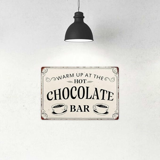 Warm Up At The Hot Chocolate Bar Metal Tin Sign Vintage Decoration Crafts Sign For Home Kitchen Farmhouse Coffee Bar Cafe Inspirational Quotes Wall Decor 8X12 Inch Christmas Gifts - Image 3
