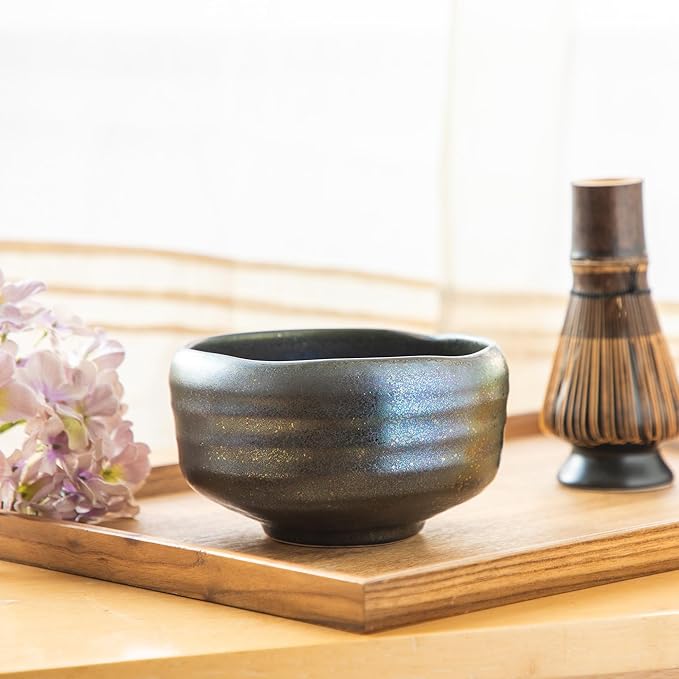 Asayu Japan Matcha Bowl, Handcrafted Starry Night Blue Japanese Ceramic Chawan, Microwave and Dishwasher Safe for Tea Ceremoney, Green Tea, Mino Pottery - Sazanami
