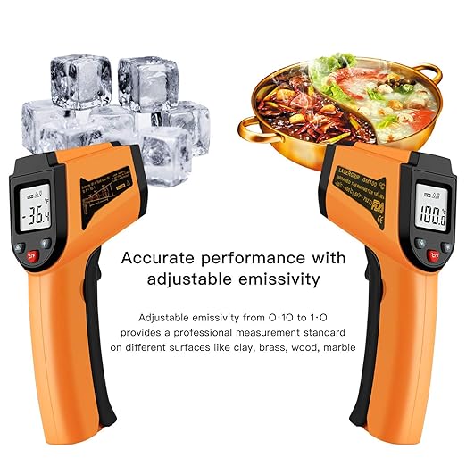 Laser Infrared Thermometer Non-Contact Digital Temperature Gun，-50°C to 400°C(-58°F to 752°F) IR Thermometer for Industrial,Kitchen Cooking,Ovens (Orange)