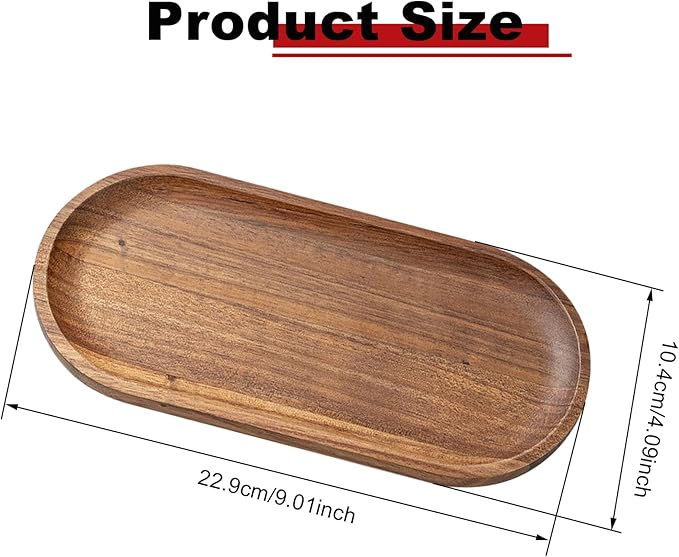Small Wooden Tray, Oval Wood Serving Trays, Acacia Wood Platter for Coffee Tables, Dessert, Snack, Fruit, Bathroom Tray Charcuterie Board for Home Decor (M)