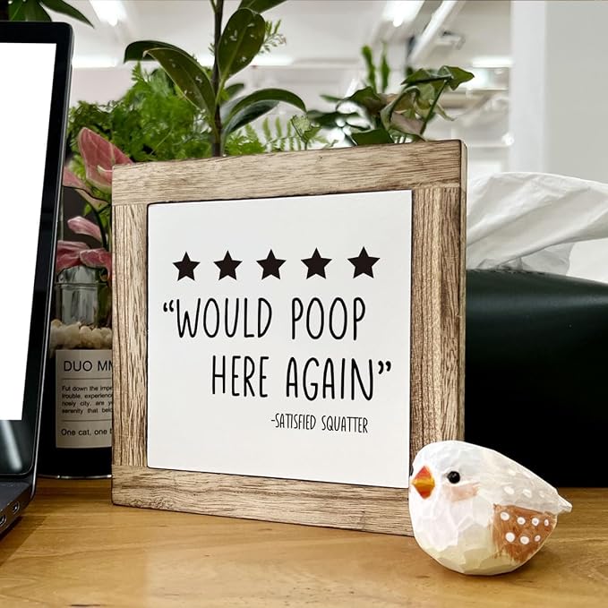 Humorous Bathroom Sign, Would Poop Here Again, Wooden Box Signs for Home Decors, Toilet Decor, Guest Bathrooms Decors, Farmhouse Bathrooms Decor Table top, Bathroom Box Sign B6-97 - Image 6