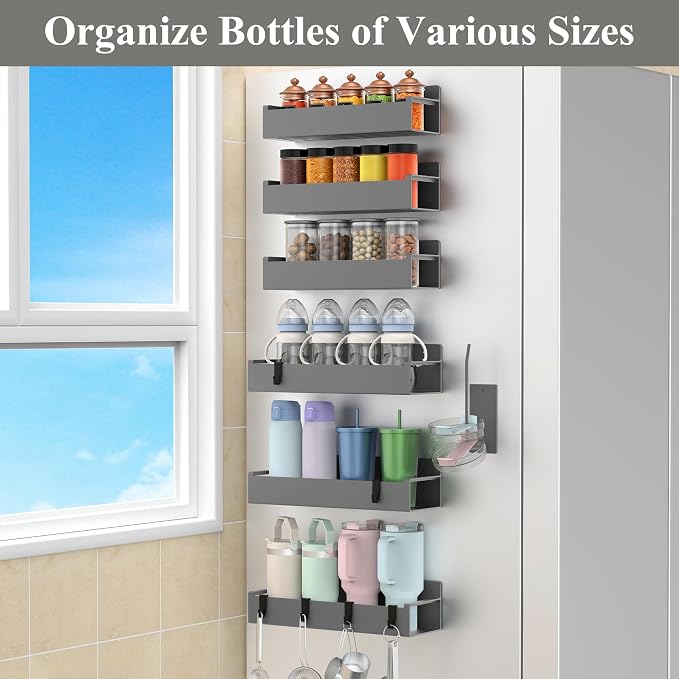 HuggieGems Magnetic Water Bottle Holder for Refrigerator, Cup Holder Organizer for Stanley and Tumbler for Kitchen, 6 Pack, Dark Gray - Image 6