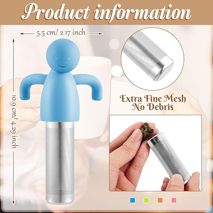 Hicarer 4 Pieces Tea Infuser for Loose Tea Cute Fine Mesh Strainer Stainless Steel Filter Ball Diffuser Steeper for Teacups Teapots (Blue,Green,Orange,Pink)