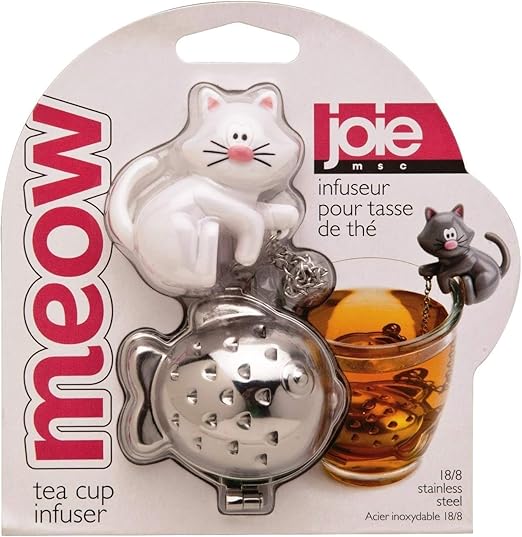 Joie Meow Tea Ball Infuser, Steep and Strain Loose Leaf Tea, Securely Sits on Side of Mug, Cute Cat Design, Stainless Steel, BPA-Free, Colors May Vary