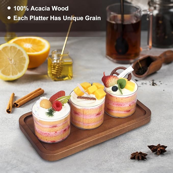 Small Wooden Platters Rectangle Mini Charcuterie Boards Acacia Wood Serving Trays Home Decor Cheese Board Cake Appetizer Plates Kitchen Charcuterie Platter for Food Dish Dessert Snack Tray
