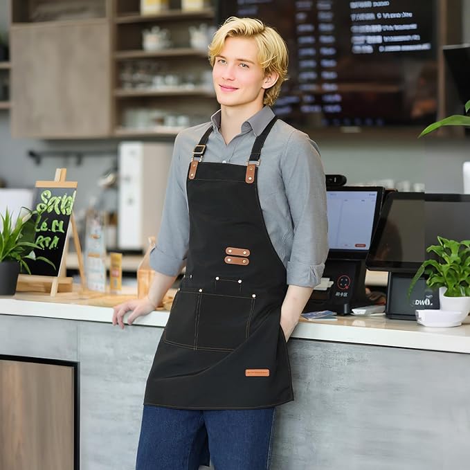 APRONPANDA Chef Apron for Men Women with Pockets Adjustable Strap, Water Repellent Apron for Cooking, Baking - Image 5