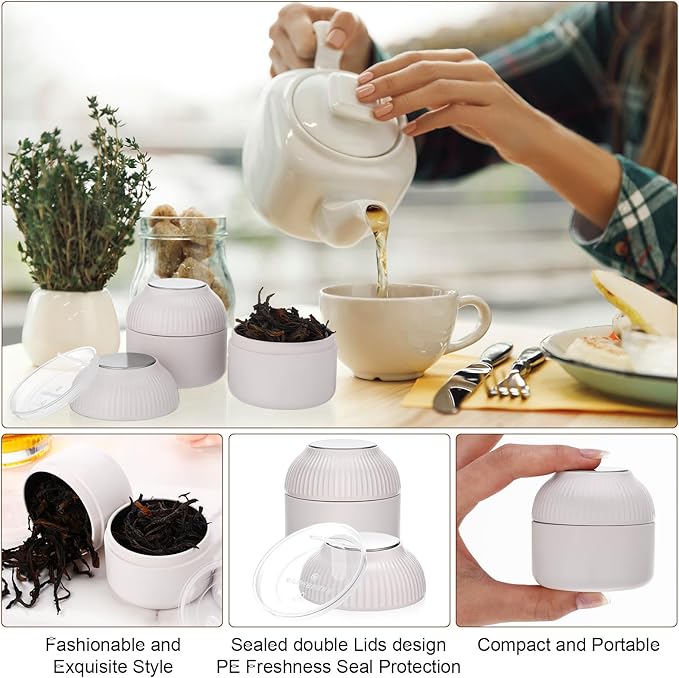 20 Pcs Mini Tea Tin Canister with Airtight Double Lids 2.5 oz Bulk Small Round Metal Tinplate Tea Tin Can Tiny Kitchen Containers for Loose Teas Spices Coffee Herb Sugar Candy (White)