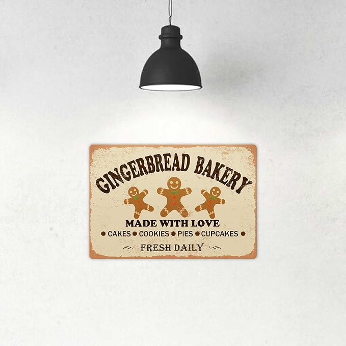 Gingerbread Bakery Made With Love Cakes Cookies Pies Cupcakes Iron Poster Painting Tin Sign Vintage Wall Decor For Home Kitchen Cafe Bar Pub Christmas Decoration Crafts 8X12 Inch - Image 3