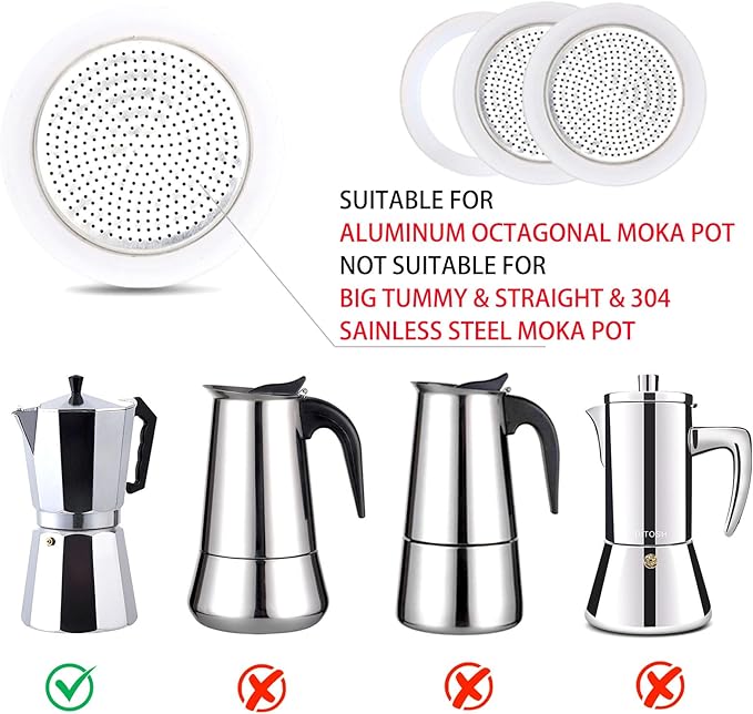 2 Pcs Filter with 3 Pcs Silicone Gasket Seals for 12 Cup 14 Cup Stovetop Espresso Coffee Maker Replacement Parts for DITOSH Aluminium Moka Pot