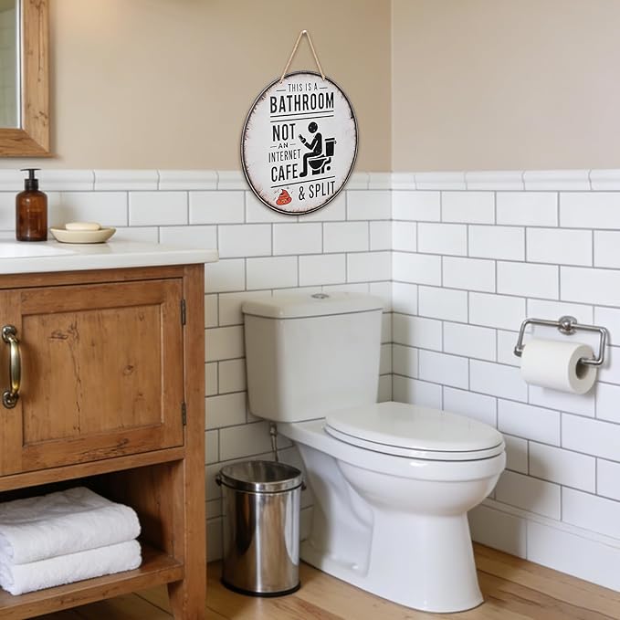 Funny Bathroom Signs, Wooden Bathroom Wall Art Decor, Vintage Farmhouse Restroom Wall Pictures For Home