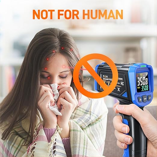 FKM Laser Thermometer Gun -58°F~1112°F(-50°C~600°C),Non Contact Infrared Thermometer Gun for Industrial,Engine,HVAC,Kitchen Cooking,Digital Temperature Gun Adjustable Emissivity,Not for Human