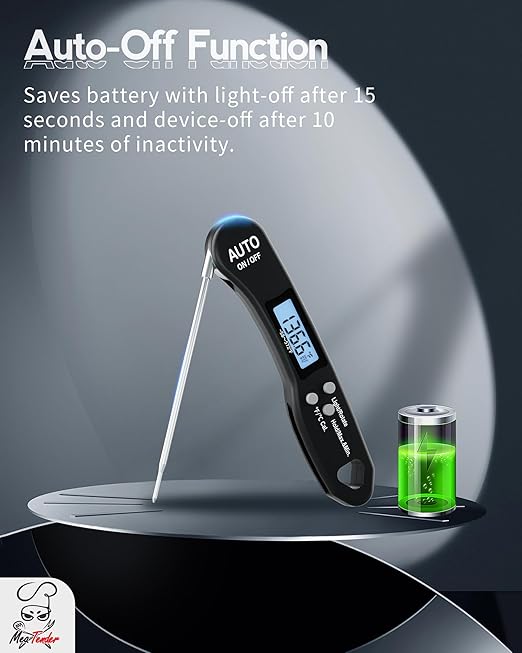 Instant Read Meat Thermometer, 1.2s Fast Read, ±1°F Accuracy, -58°F to 572°F, 4.4" Foldable Probe, 0 °C Calibration, Min/Max (Session), Auto-Rotating Backlit Display, °F/°C, Magnetic Back, Auto-Off