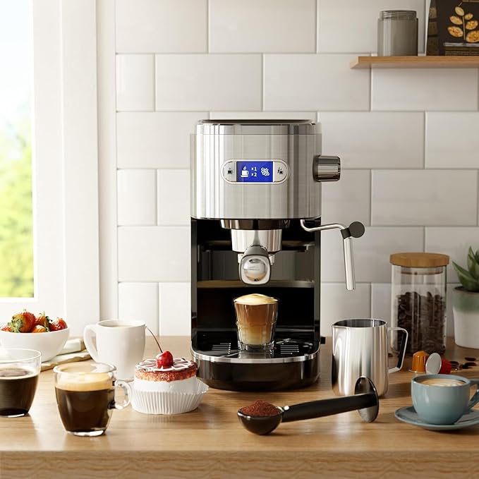 Kismile 20-Bar Espresso Machines,Semi-Automatic Espresso Machines with Milk Frother Steam Wand and Capsule Compatible,Professional Makers with Removable Water Tank for Latte &Cappuccino(BLACK)