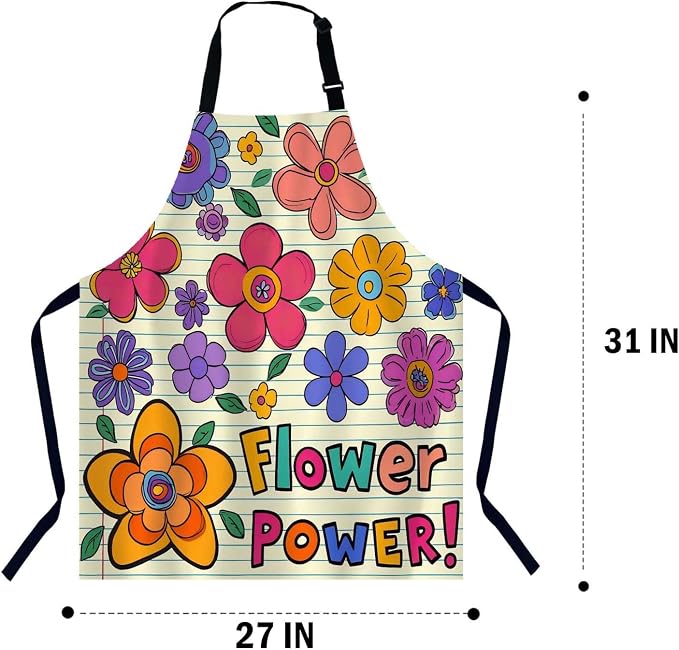 Flower Power Apron for Women Men, Adjustable Apron Cooking Kitchen Chef Apron for Home Kitchen, Baking Gardening BBQ, Coffee House, Restaurant - Image 2