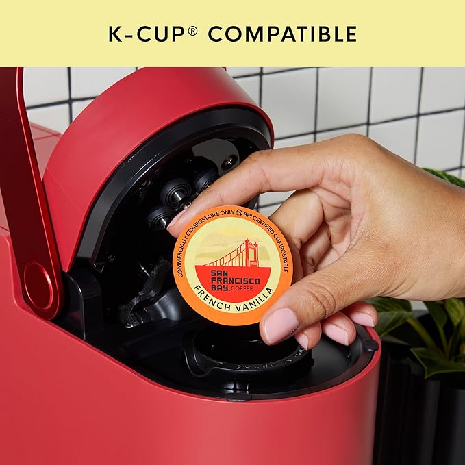 San Francisco Bay Coffee - Flavored Medium Roast - French Vanilla (80 ct) - Single Serve Coffee Pods, Commercially Compostable, K Cup Compatible