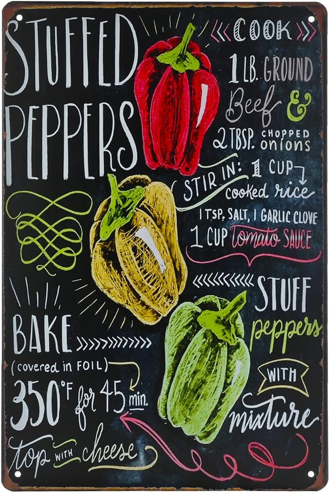 Food Vintage Tin Sign - Stuffed Peppers Retro Metel Sign - Wall Decor wall sign for Kitchen Bakery Cafe Restaurant by TREEPERI