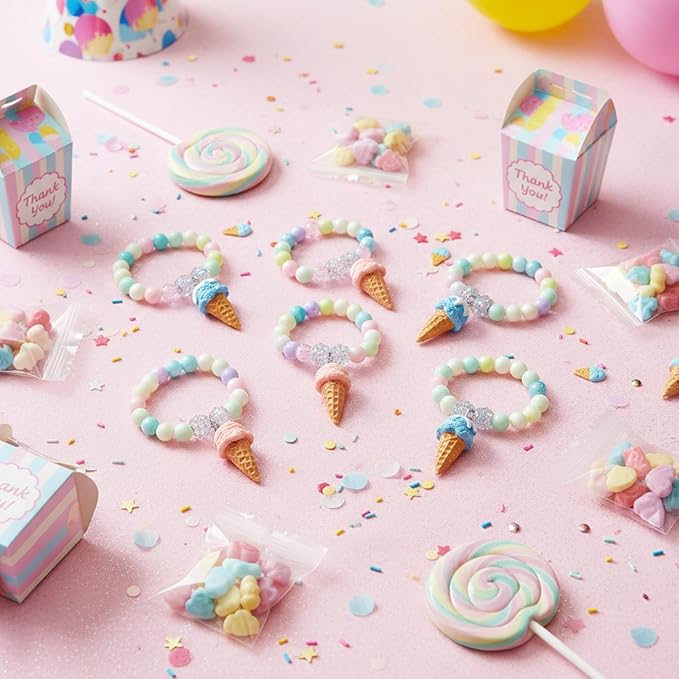 Ecally 12 Pcs Ice Cream Party Favors Beaded Bracelet Bulk Ice Cream Bracelet Decorations for Summer Party Supplies Pendant Accessories Supplies