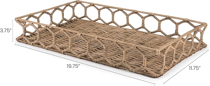 happimess TRY1001A Honeycomb 19.75" Rustic Bohemian Hand-Woven Rattan Tray for Storage,Decoration, Display, Coffee Table or Serving Food, Natural