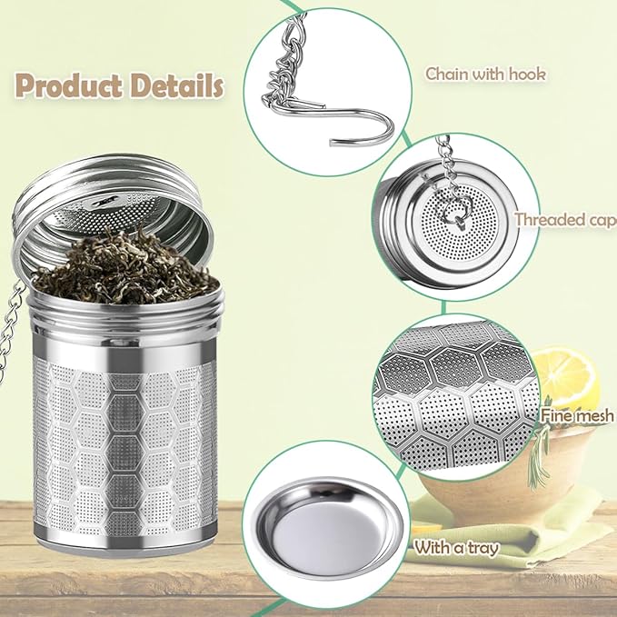 2 Pack Stainless Steel Tea Infusers, Extra Fine Mesh Strainers with Drip Trays, Brew Loose Tea