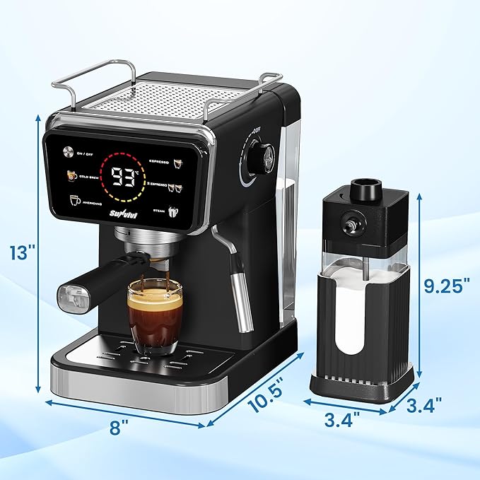 20 Bar Espresso and Americano Machine for Home and Office, Iced Coffee Maker with Touchscreen, Milk Frother, Single/Double Shot & Cold Brew, 52OZ Removable Water Tank, Quick Heating System