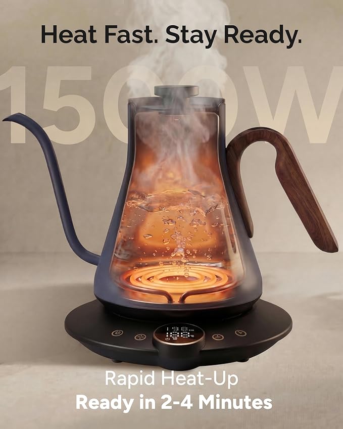 Gooseneck Electric Kettle, ±1℉ Temperature Control, Stainless Steel Inner, Quick Heating, for Pour Over Coffee, Brew Tea, Boil Hot Water, 0.9L (Navy Blue)