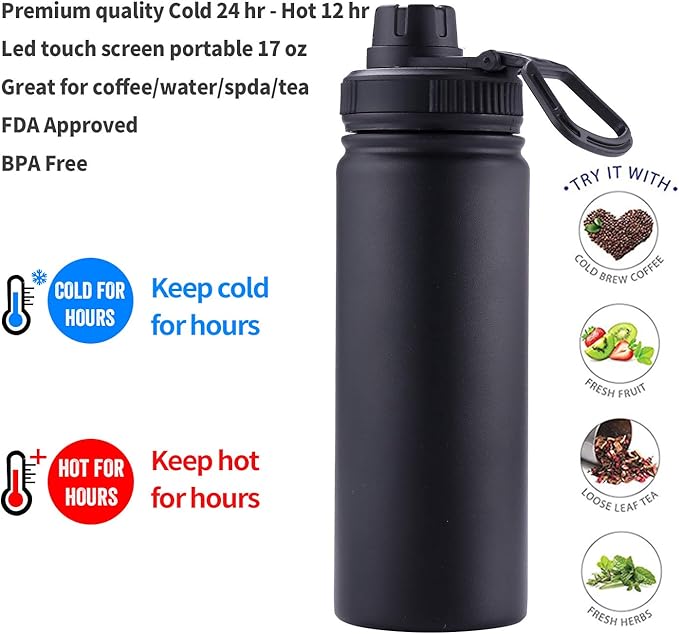 Tea Infuser Bottle With Removable Loose Leaf Tea Strainer Cup 18/8 Stainless Steel Portable Insulated Travel Tea Tumbler Black
