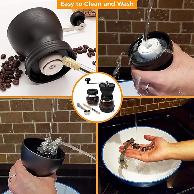 1pc Hand Grinding Coffee Machine Manual Small Grinder for Coffee Beans - Perfect for Home Use with wooden brush and stainless steel spoon