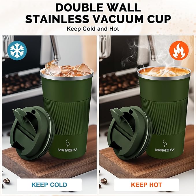 MOMSIV 17oz Travel Mug, Insulated Coffee Cup with Leakproof Lid, Vacuum Stainless Steel Double Walled Reusable Tumbler for Hot and Cold Water Coffee and Tea In Travel and Car