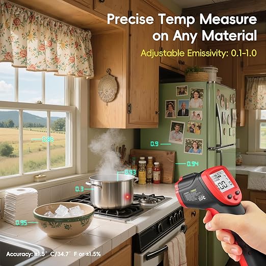 Eventek Infrared Thermometer Gun, Eventek -58°F~932°F Temperature Gun, Laser Thermometer Gun for Cooking, Pizza Oven, Candy, Griddle, Engine, Infrared Thermometer with Adjustable Emissivity & Max Min