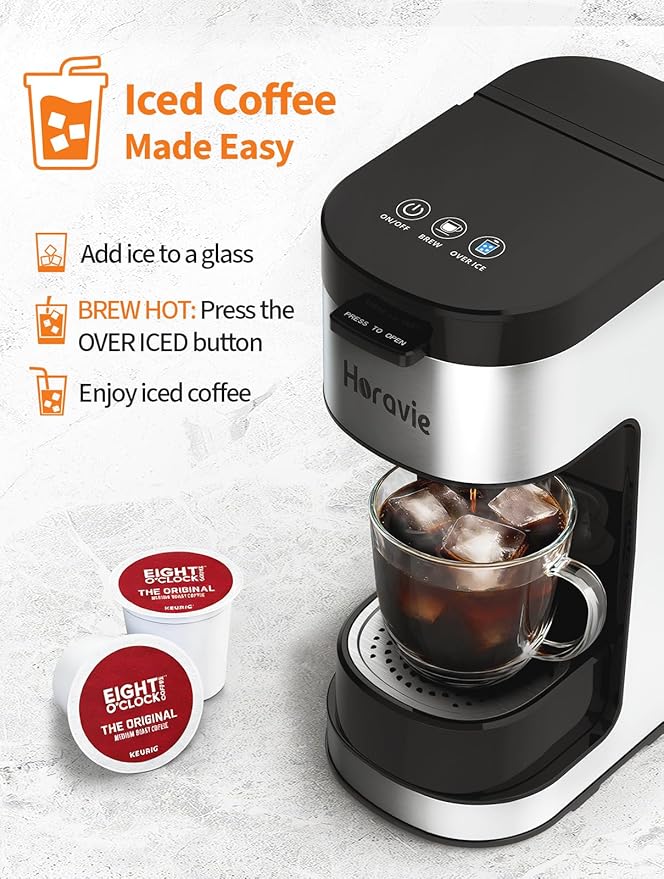 Single Serve Coffee Maker, Hot and Iced Coffee Maker for K Cup and Ground, 6 to 14 Oz Brew Sizes Single Cup Coffee Maker with Descaling Alert, Ideal for Home, Travel, RV and Dorm,Black