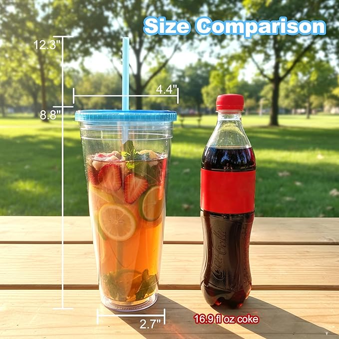 Zukro Clear Acrylic Tumbler with Straw and Lid 32 oz, Double Walled Insulated Reusable Plastic Iced Coffee Cup, To Go Cup Perfect for Parties, Birthdays, Fit in Cupholder, BPA Free, Clear, 4 Pack