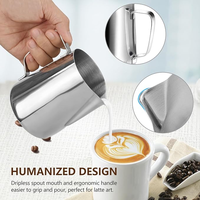 HOOMIL Milk Frothing Pitcher, 12oz/20oz/32oz Stainless Steel Steaming Pitcher Barista Milk Frother Cup Jug for Espresso Machine Coffee Cappuccino Latte Art - 32oz