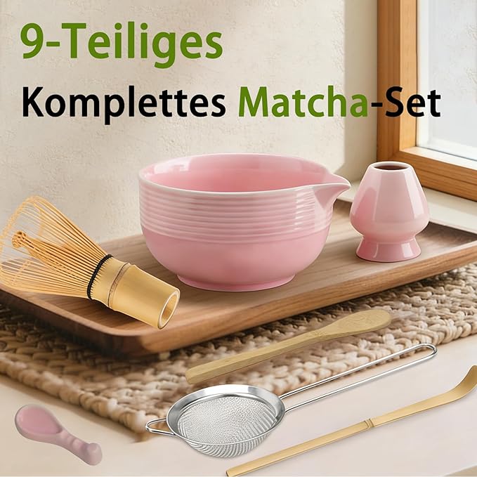Clay&Fire Matcha Whisk Set, 9 pcs Ceramic Matcha Set, Gifts for Women,Matcha Bowl with Spout and Whisk, Matcha Kit for Matcha Lovers, Gift Mother's Day, Birthday, Anniversary