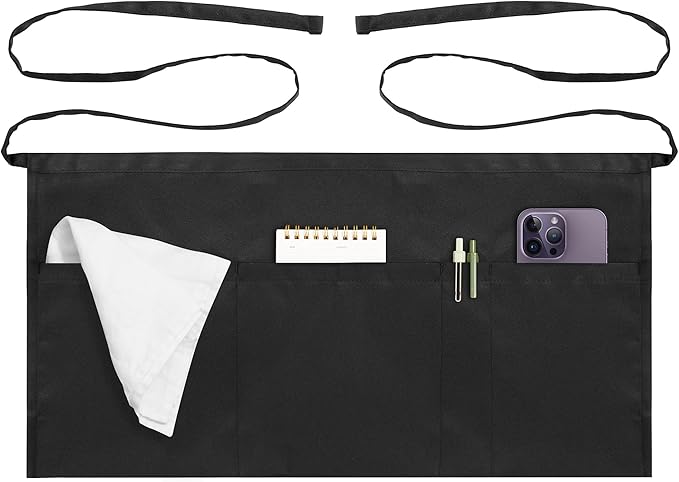 Syntus Server Apron for Men Women, Waitress Waist Apron, Black 1/3/12 Packs