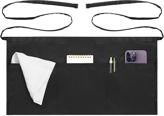 Syntus Server Apron for Men Women, Waitress Waist Apron, Black 1/3/12 Packs