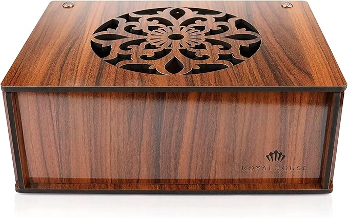 RoyalHouse Premium Wood (Hard MDF) Tea Storage Box Organizer (Brown), Eco-Friendly Multi-Functional Decorative Box, 9 Compartments For Assorted Variety Of Tea Bags and Small Items
