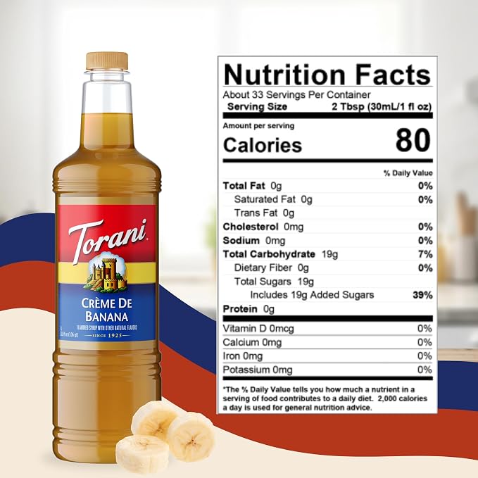 Torani Crème De Banana Syrup 1 Liter Bottle with Pump – Premium Banana Flavoring with Pure Cane Sugar & Natural Ingredients for Coffee, Cocktails, Desserts, Smoothies & More - Image 2
