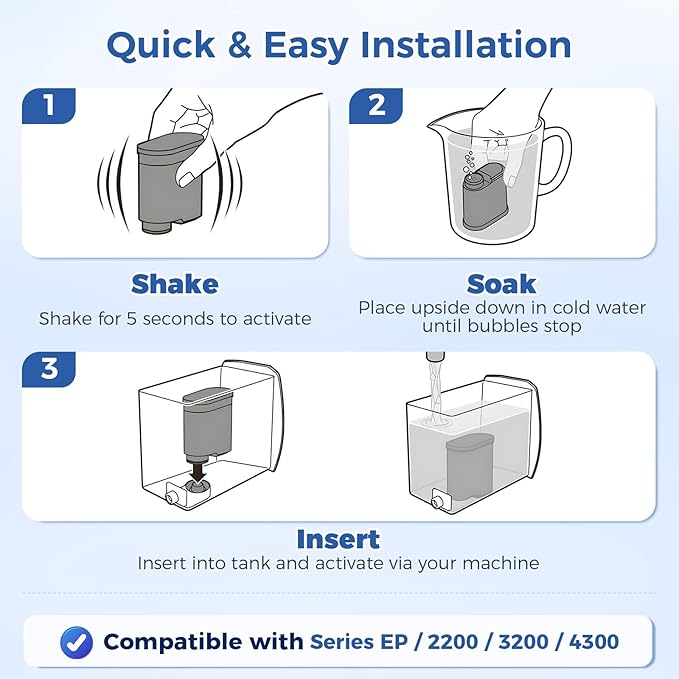 AquaClean Filter Compatible with Philips Coffee Machines – CA6903 Water Filter for EP1220/2230/3241, Series 1200/2200/3200/5400 – Anti-Scale Cartridge [6-Pack]