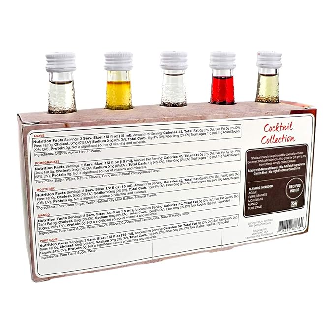 Monin - 5 Flavor Classic Cocktail Collection: Pomegranate, Mojito, Agave Nectar, Mango, and Pure Cane Syrups, Great for Classic Happy Hour Cocktails, Non-GMO, Gluten-Free (50 ml per bottle)