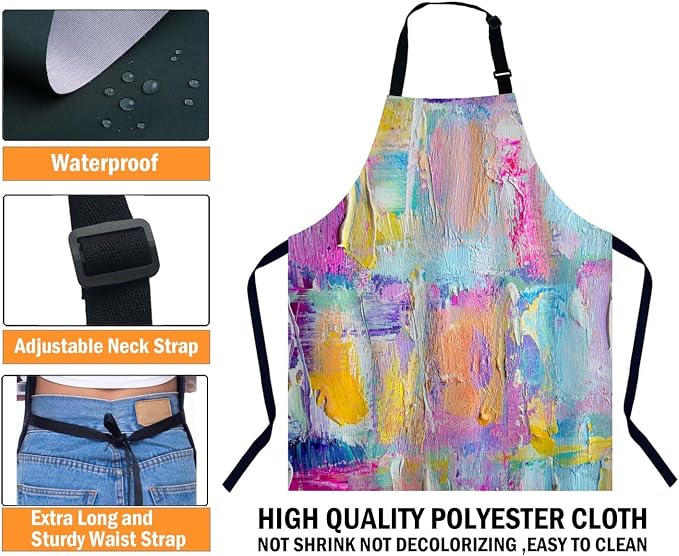 Oil paints cover Abstract print Multicolor Apron Adjustable Neck Bib Apron for Men Women,Suitable for Kitchen Cooking Waitress Chef Apron - Image 3