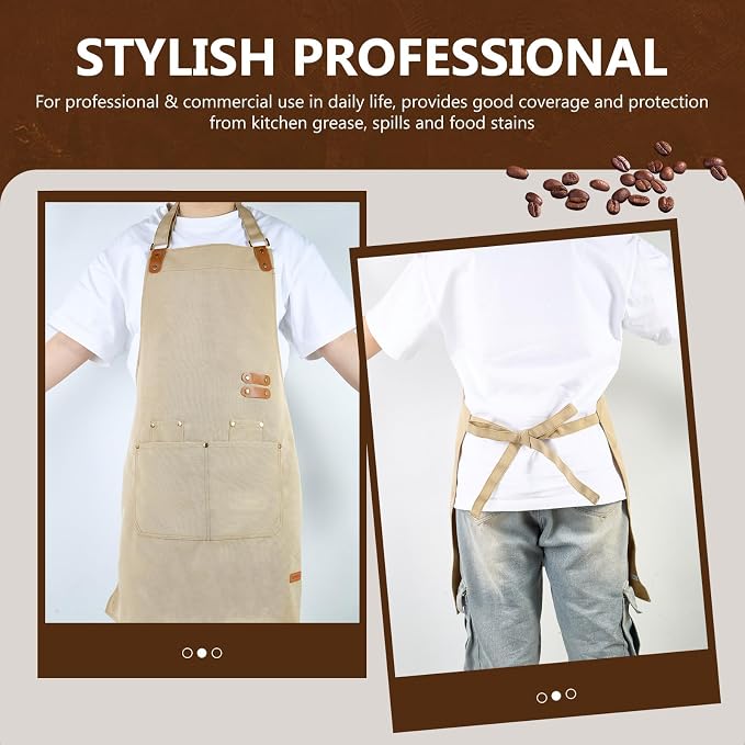 APRONPANDA Chef Apron for Men Women with Pockets Adjustable Strap, Water Repellent Apron for Cooking, Baking - Image 3