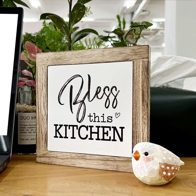 Bless This Kitchen Wooden Block Sign Decor - Housewarming Decor for Kitchen Shelf - Image 6