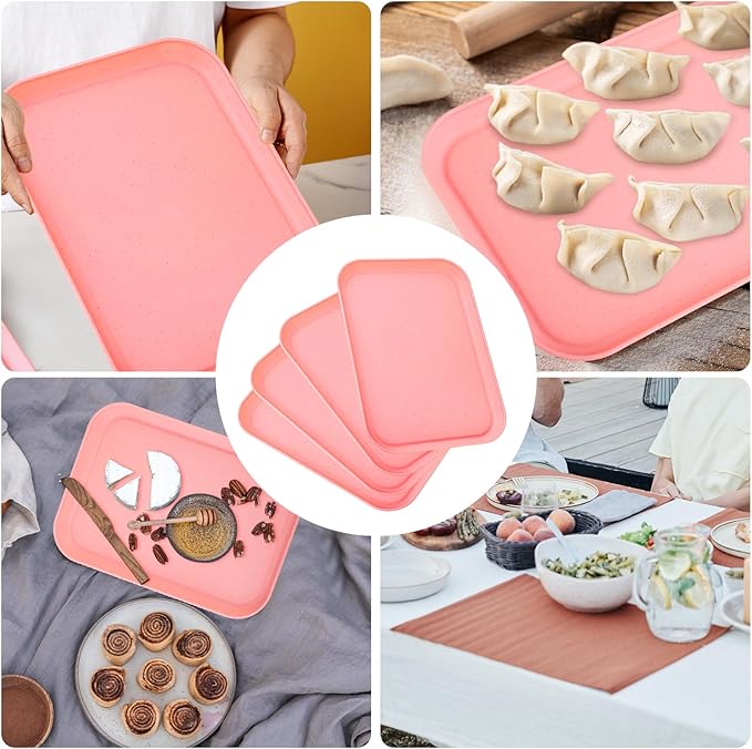 4 Pack Pink Plastic Serving Trays for Party Serving Food - Rectangular, 8.66 by 12 in, Heavy Duty Dessert Trays for Food Erving Platters for Party Tray Decor Veggie,Snack
